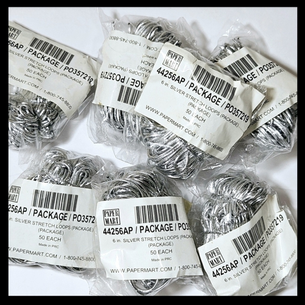 100 Stretch Loops--6" Silver Metallic Pack of 50 Elastic Cord w/ Bow
